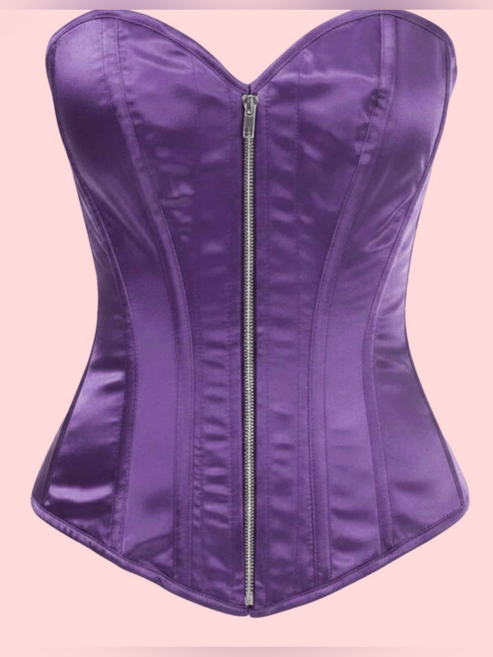 New Purple Satin Zip Front Corset NEVER WORN (XL) showgirl burlesque date night